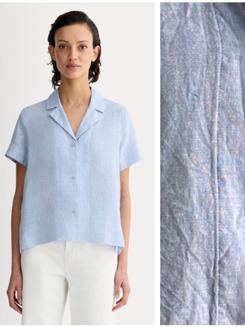 Everlane Light Blue Linen Notch Shirt Short Sleeve Button Down Large